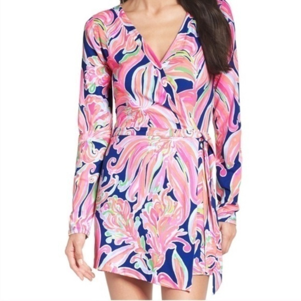 Lilly Pulitzer Pink Navy Banana Flambé Dress woman’s size L